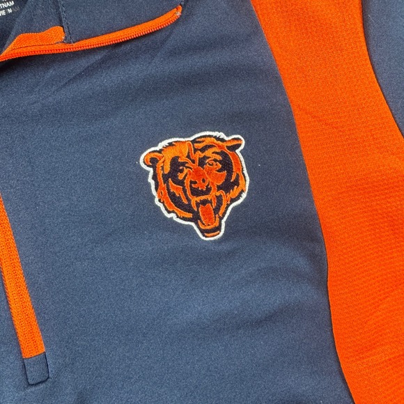 Antigua Chicago Bears Mens Small Quarter Zip Pullover Navy Blue Orange NFL - Picture 2 of 11